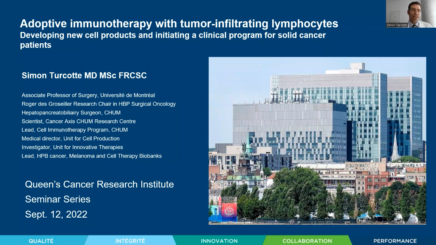 Sept 12th, 2022 - Adoptive immunotherapy with tumor-infiltrating T lymphocytes: developing new cell products and initiating a clinical program for solid cancer patients - Simon Turcotte, MD, MSc, FRCSC
